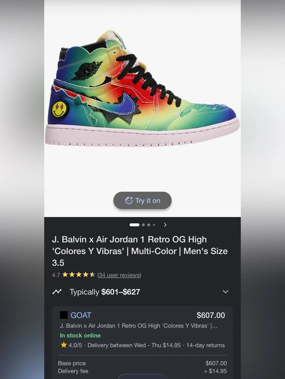 J. Balvin x Air Jordan 1 Retro OG High 'Colores Y Vibras' Size 10